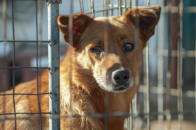 Dog in animal shelterhomeless dog in the cage | Premium AI-generated image