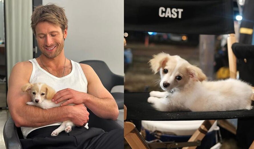 Glen Powell shares adorable photos of new rescue dog Brisket on film set: “The Lassie of his generation”