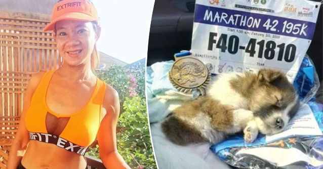 Marathon runner finds abandoned puppy halfway through race. Carries him for 19 miles