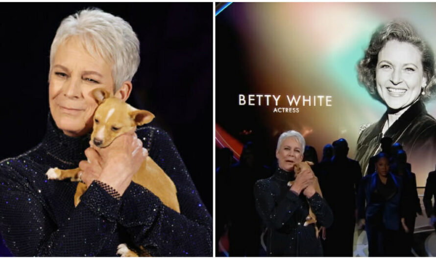 Jamie Lee Curtis pays tribute to Betty White at the Oscars, with the help of a rescue dog