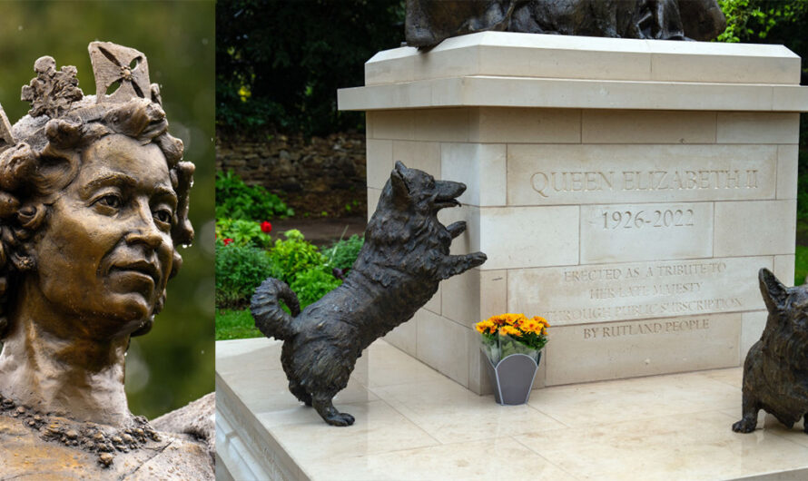 Newly-unveiled statue of Queen Elizabeth II includes her beloved pet Corgis